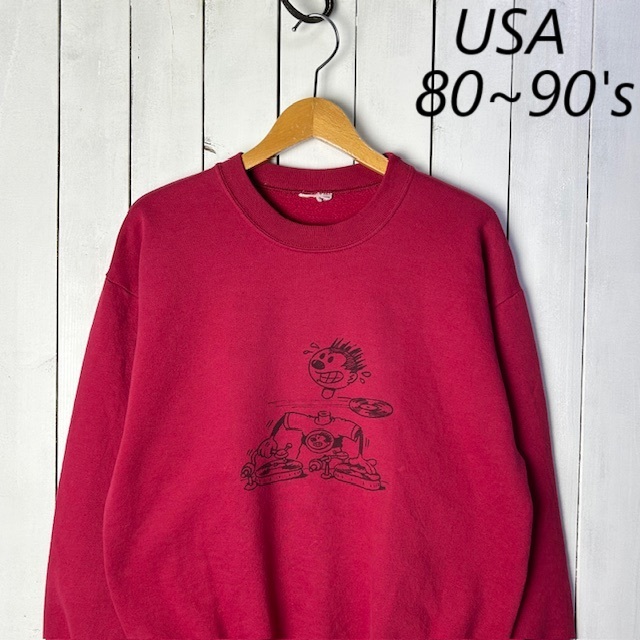 USA古着 80s~90s USA製 シュールフェニープリントスウェット M~L 赤系 オールド ヴィンテージ アメリカ古着 50/50 ●257拍卖