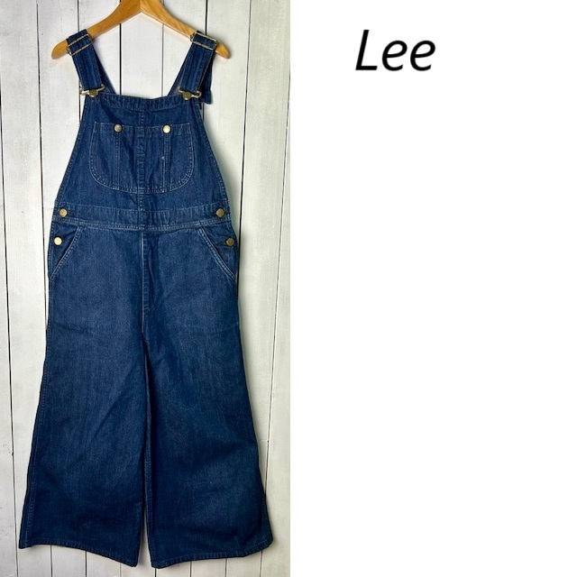 Lee 短丈アンクル丈 ワイドデニムオーバーオール 大きめS 濃紺 リー サロペット M~L 半端丈 バギー ゆったり 美品●91拍卖