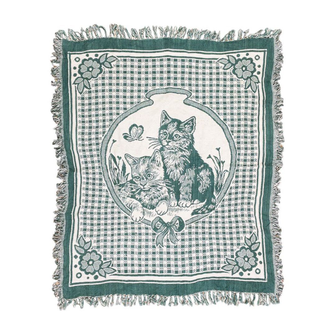 vintageラグ カーペット キャット ギンガムチェック リボン 1035拍卖