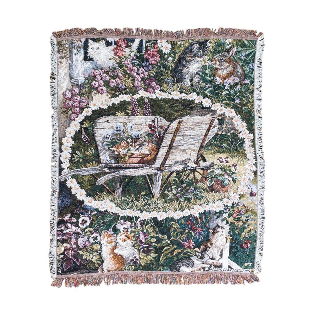 vintageラグ カーペット フラワー アニマル 猫 ウサギ アート 1188拍卖