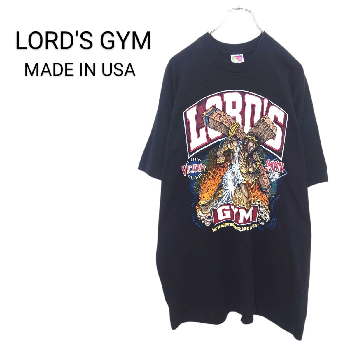 90's USA製 LORD'S GYM イエス・キリスト TシャツA-3242拍卖