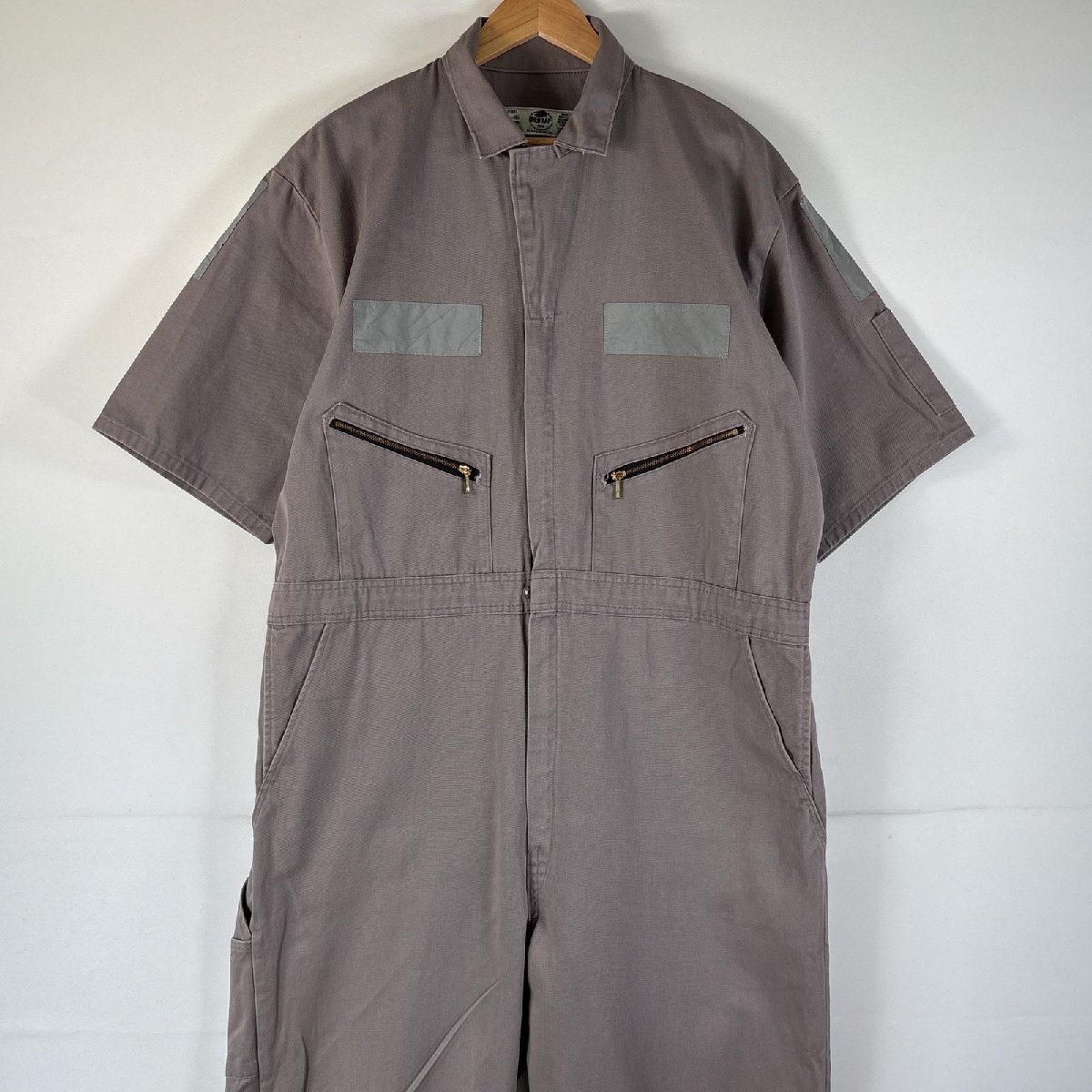 古着 レッドキャップ RED KAP 半袖つなぎ オールインワン ワーク 作業着 大きいサイズ 企業ロゴ リフレクター ビッグロゴ 50RG グレー系拍卖