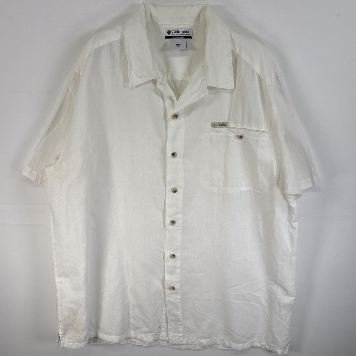 古着 コロンビア Columbia 半袖シャツ ラミーシャツ ワンポイント ロゴ 大きいサイズ XXL ホワイト 無地 メンズ拍卖