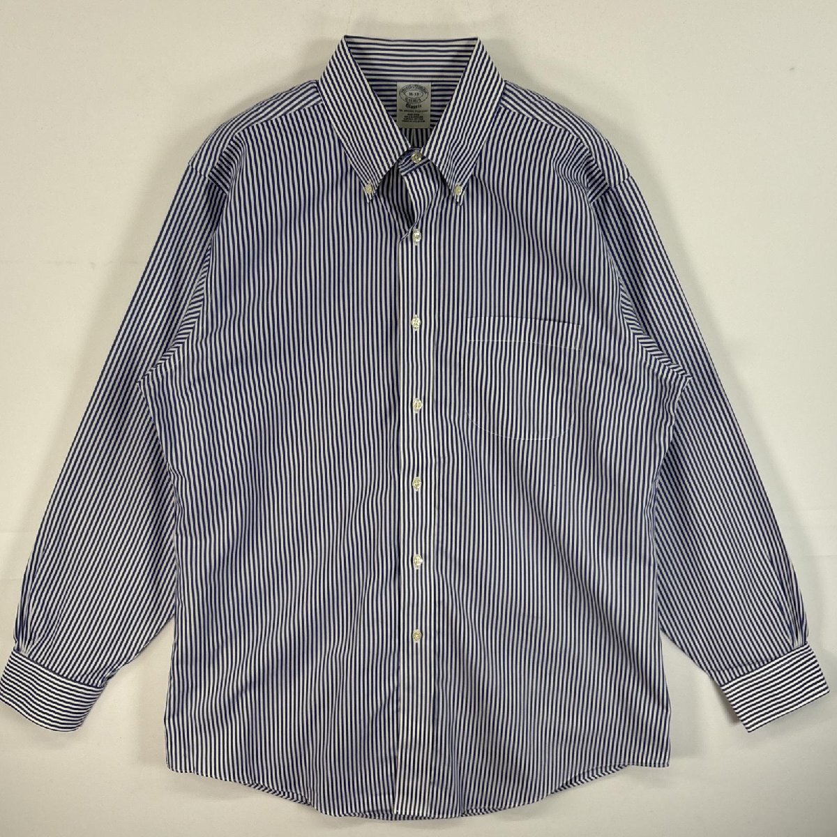古着 ブルックスブラザーズ Brooks Brothers 長袖シャツ ボタンダウンシャツ CLASSIC 胸ポケ 16-33 L ブルー系 ストライプ メンズ拍卖