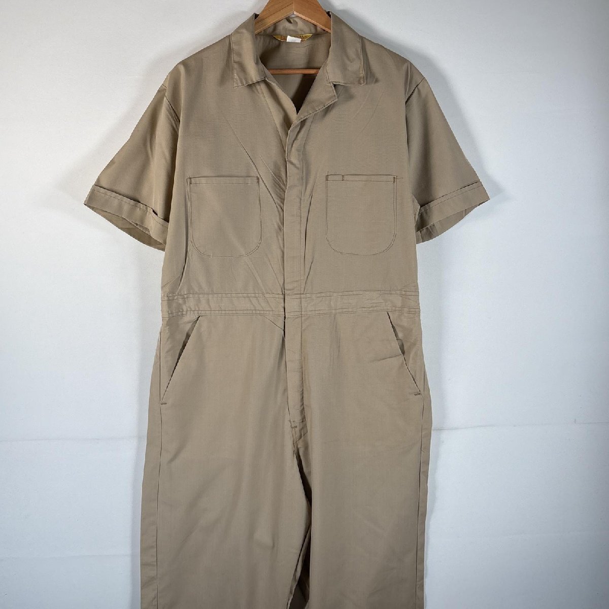 古着 70's/70年代 ヴィンテージ ビッグヤンク BIG YANK 半袖つなぎ オールインワン ワーク 作業着 IDEALジップ 44R ベージュ メンズ拍卖