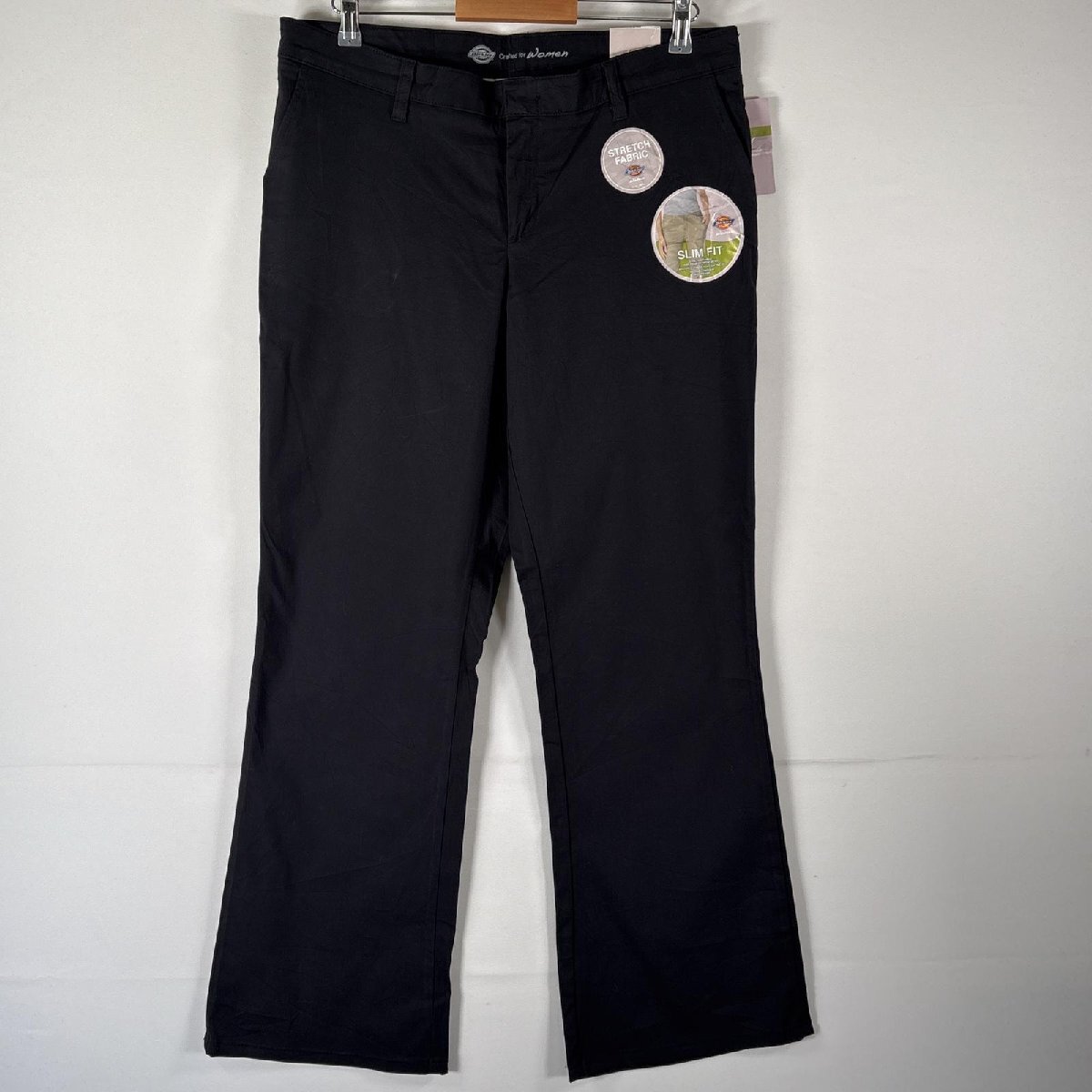 古着 ディッキーズ Dickies 長ズボン デッドストック ブーツカット タグ付 ワークパンツ スリムフィット 14R ブラック レディース拍卖