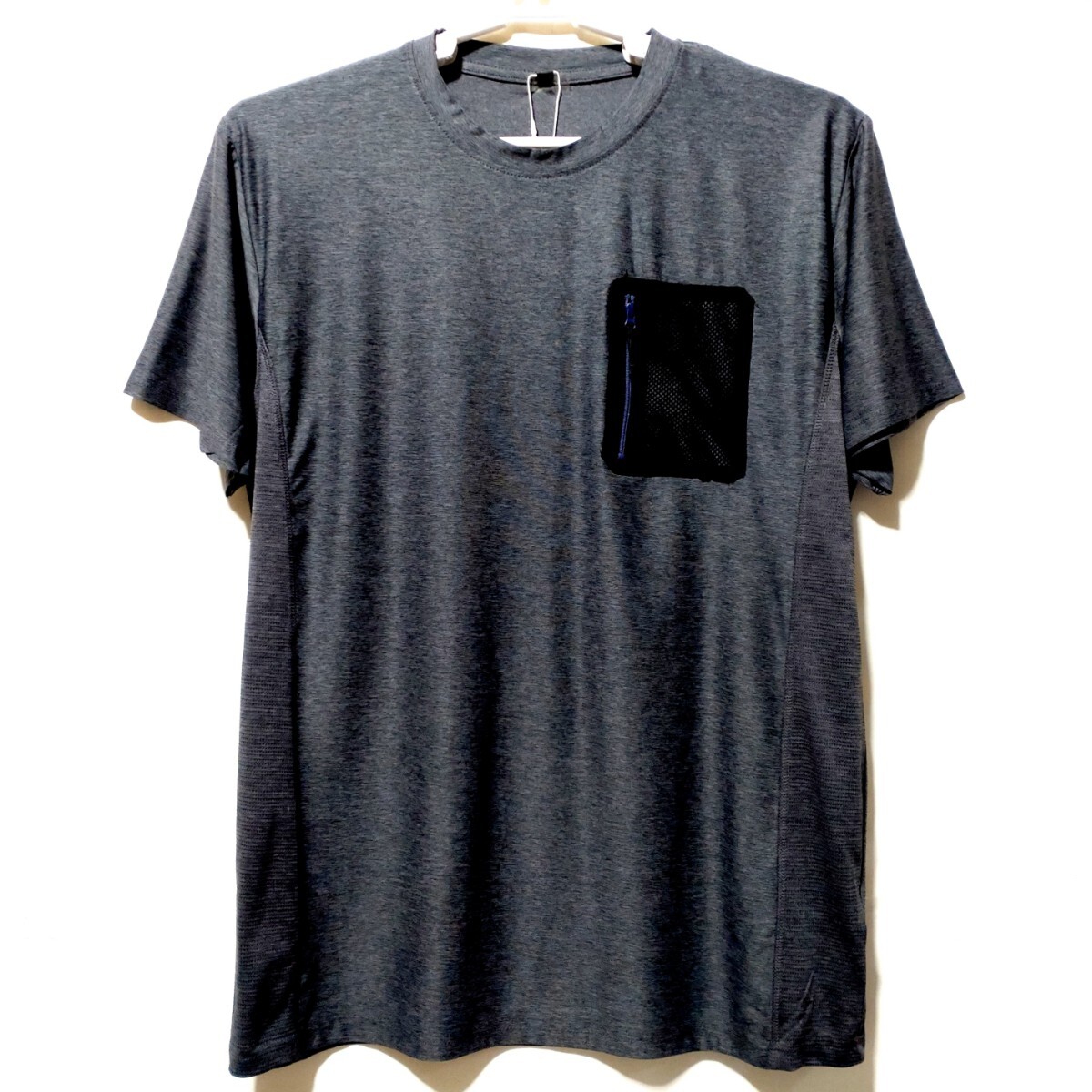 特価/未使用【サイズLL(XL)】吸汗速乾/ストレッチ/メンズ/ポケット付き/半袖/Tシャツ/スポーツウェア/胸囲=104~112cm/杢charcoal拍卖
