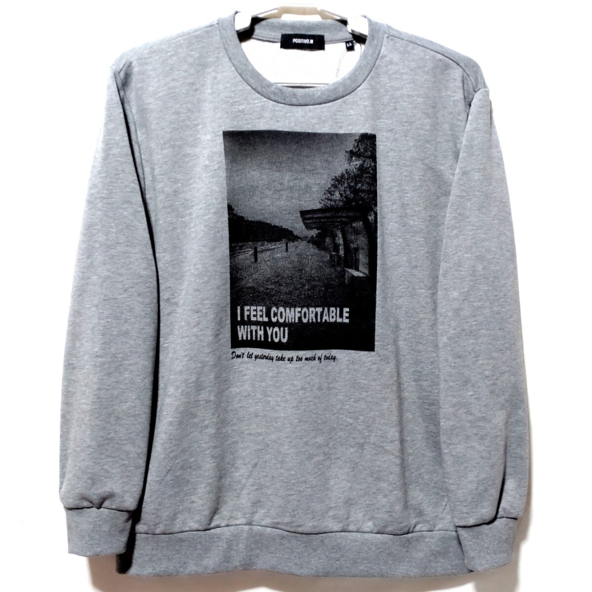 特価/未使用【サイズ=L】アメカジ/フォトプリント/メンズ/裏毛/スウェット/トレーナー/胸囲=96~104cm/杢gray拍卖