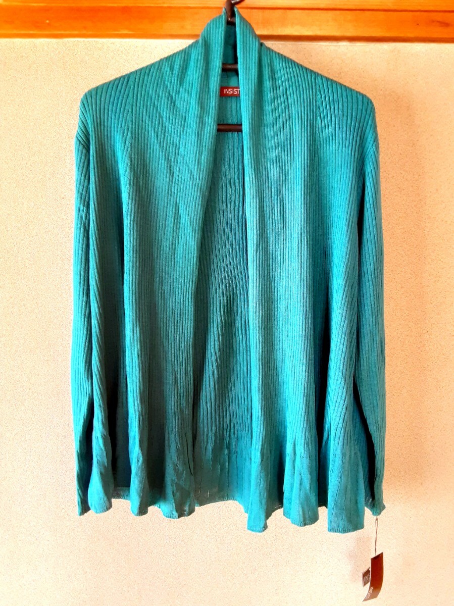 新品 INSIST ロン都 カーディガン 長袖 トップス F フリー レディース 緑 グリーン 羽織 カットソー 羽織り拍卖