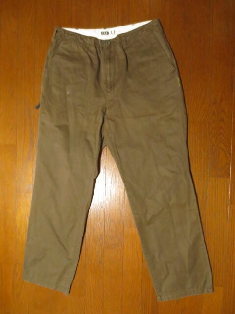 GOOD ENOUGH グッドイナフ ロゴタブ付き コットンチノパンツ サイドZIPかくれポケット付き カーキ色系 L拍卖