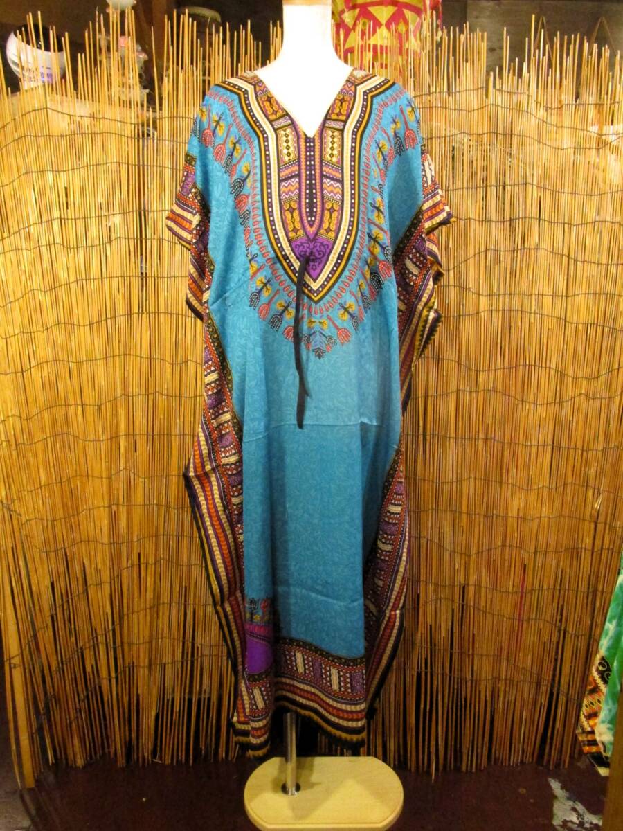 ⑥新品*薄手ビスコース素材*ゆったりサイズ *アフリカンプリント*ガラベーヤ*ポンチョ風*マキシ丈*ワンピース*ベリーダンス拍卖