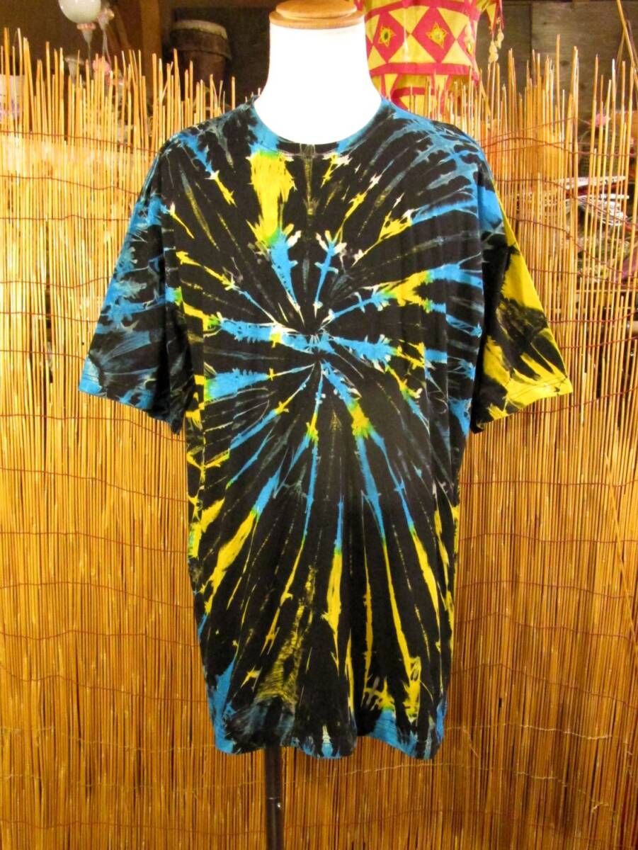 ③新品*男女兼用*コットン素材*黒色ベース*タイダイ染め*半袖*Tシャツ*XL拍卖