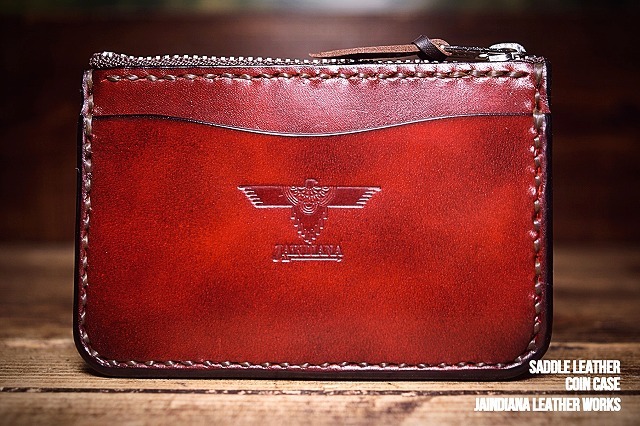 サドルレザーコンケース カード入れ付き・手染めの小銭入れ ビンテージ染めバーガンディー拍卖