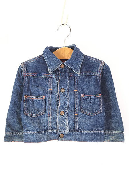 キッズ 古着 50s チェック ネル ライナー 濃紺 デニム ワーク ジャケット Gジャン 2歳位 古着拍卖