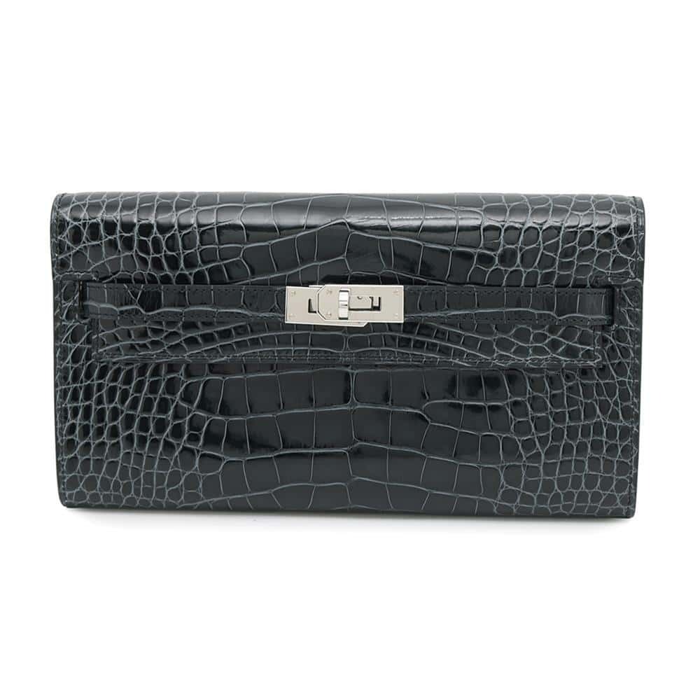 エルメス ケリーウォレット ロング トゥーゴー ヴェールフォンセ/シルバー金具 アリゲーターシャイン W刻印 【安心保証】拍卖
