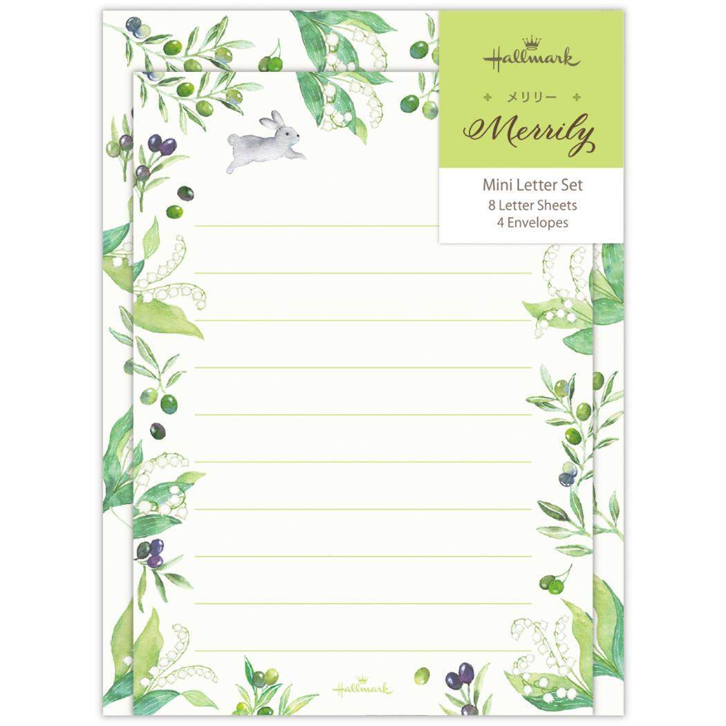Merrily メリリー 手紙セット ミニレターセット ミニセットMRグリーン 日本ホールマーク 手渡し手紙セット 便箋&封筒 か拍卖