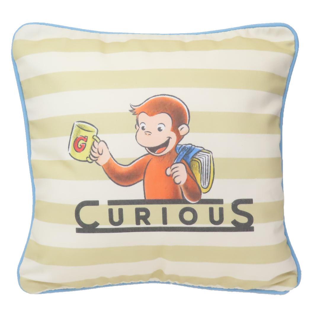 おさるのジョージ スクエアクッション クッション ブルーラインボーダー 丸眞 インテリア 絵本キャラクター グッズ拍卖