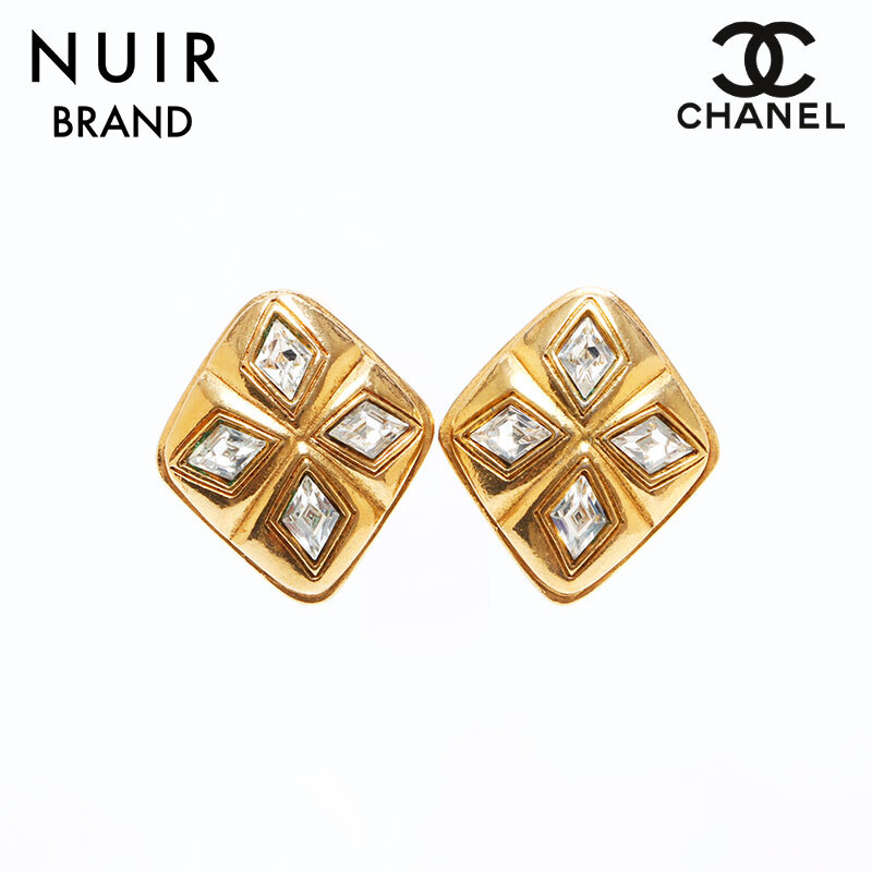 シャネル CHANEL イヤリング 1990s ラインストーン ひし形 ゴールド拍卖