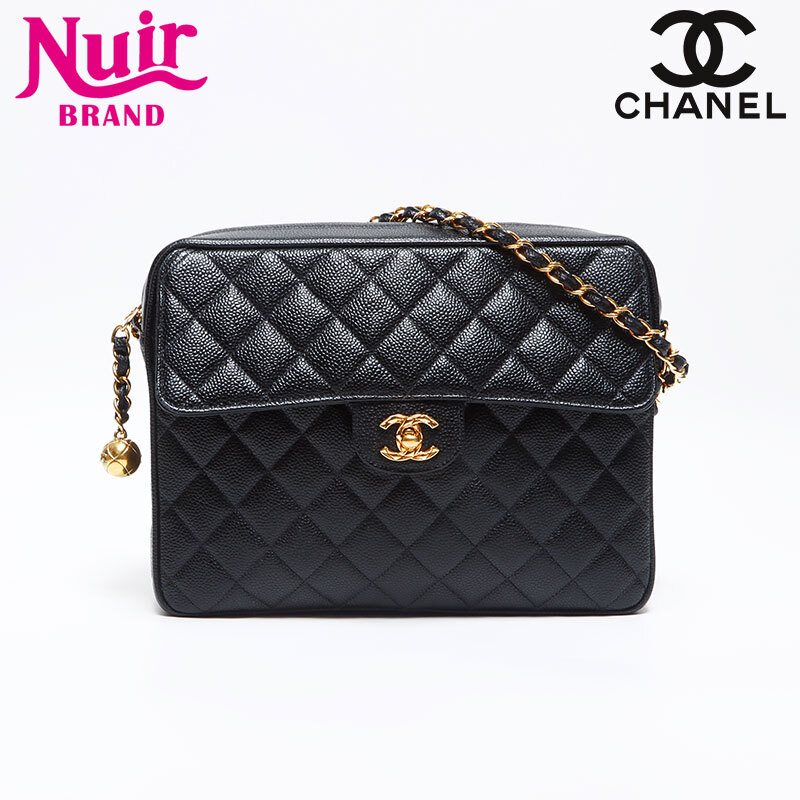 シャネル CHANEL ショルダーバッグ キャビアスキン フラップ ジップ マトラッセ 3番台 1994-1999 ブラック拍卖