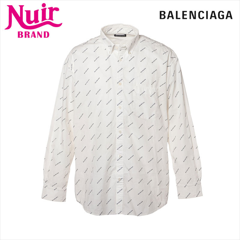 バレンシアガ BALENCIAGA 長袖シャツ コットン サイズ 39 ロゴ 総柄 18年 ホワイト拍卖