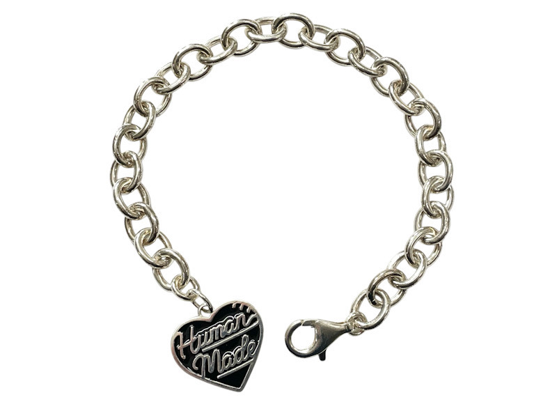 未使用品 黒 HUMAN MADE HM27GD077 HEART SILVER BRACELET BLACK ヒューマンメイド ハート シルバーブレスレット SILVER925 シルバー925拍卖