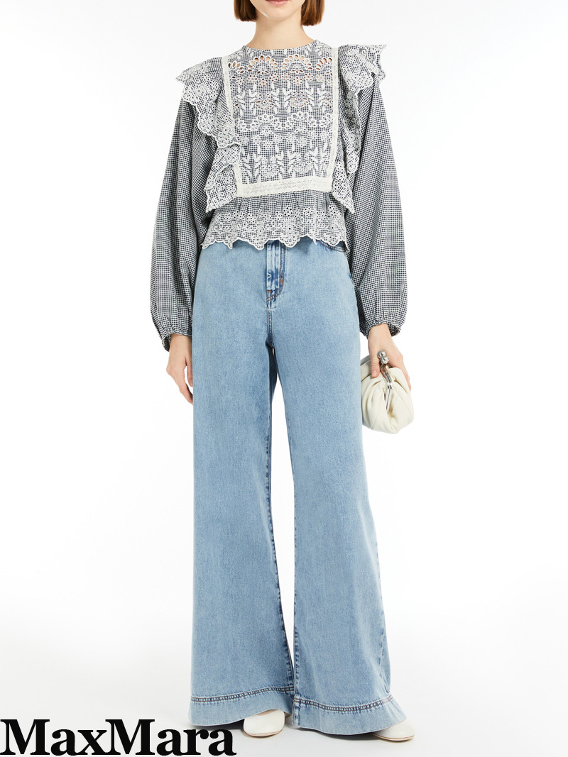 新品72%OFF マックスマーラ Max Mara 刺繍デザインブラウス ネイビー 42サイズ 【送料無料】拍卖