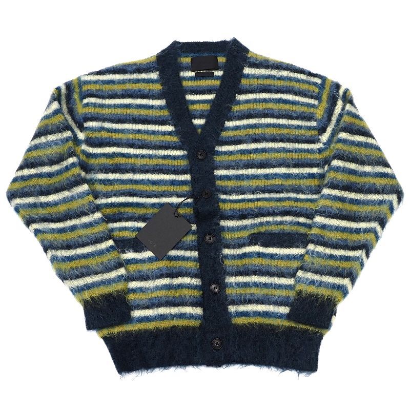 B06707 新品 24AW YOKE/MOHAIR BORDER CARDIGAN モヘア ニット カーディガン 【サイズ:2】YELLOW/PEACOCK ヨーク メンズ拍卖