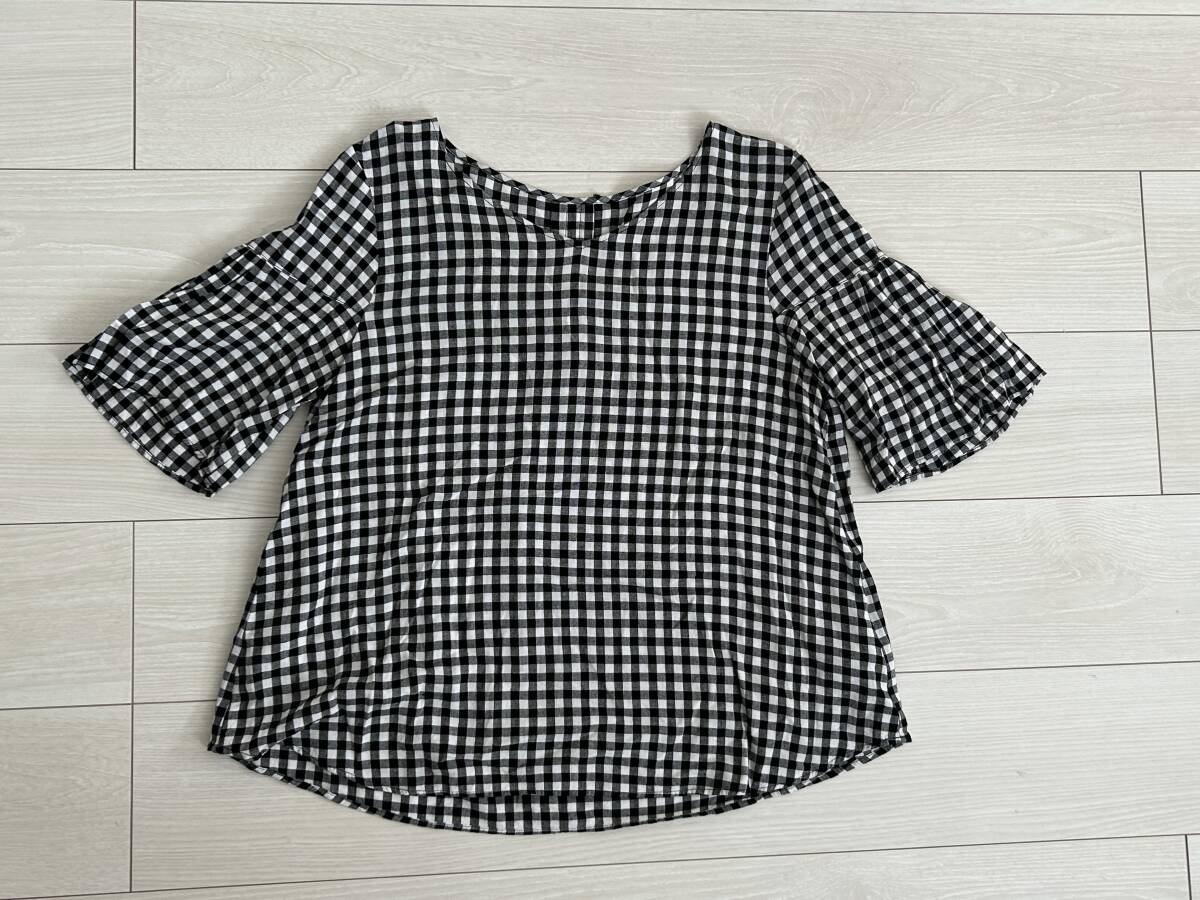 ★レプシィム LEPSIM 半袖 ムジガラフレアスリーブブラウス チェック柄 Lサイズ★拍卖