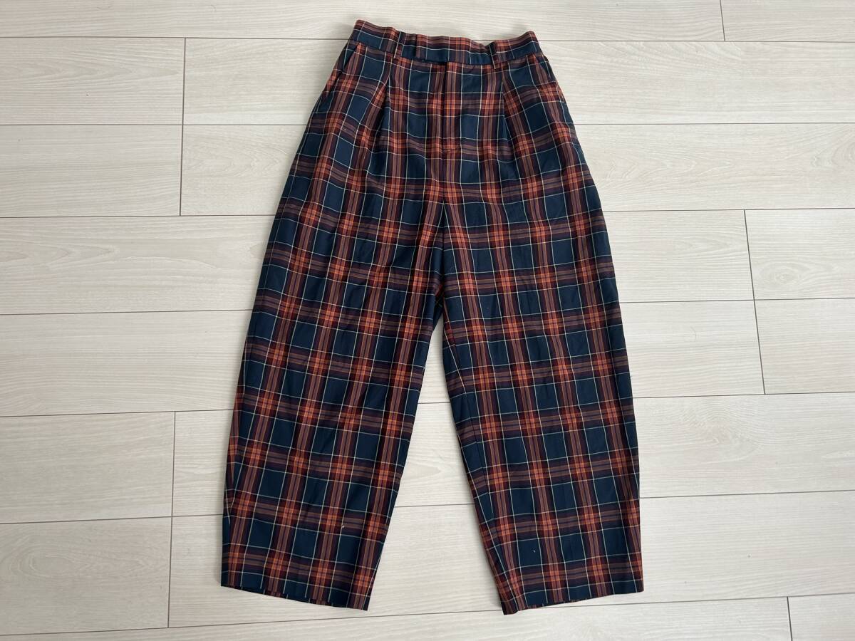 ★GLOBAL WORK グローバルワーク レディース クロップド ワイドテーパードパンツ ハイウエスト チェック柄 M★拍卖