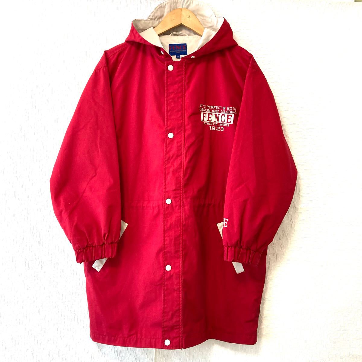 90s【FENCE】フェンス ジップアップ ベンチコート スポーツ アウター フーディ ジャケット 古着 アクティブ レッド メンズ M/Y26899UU拍卖