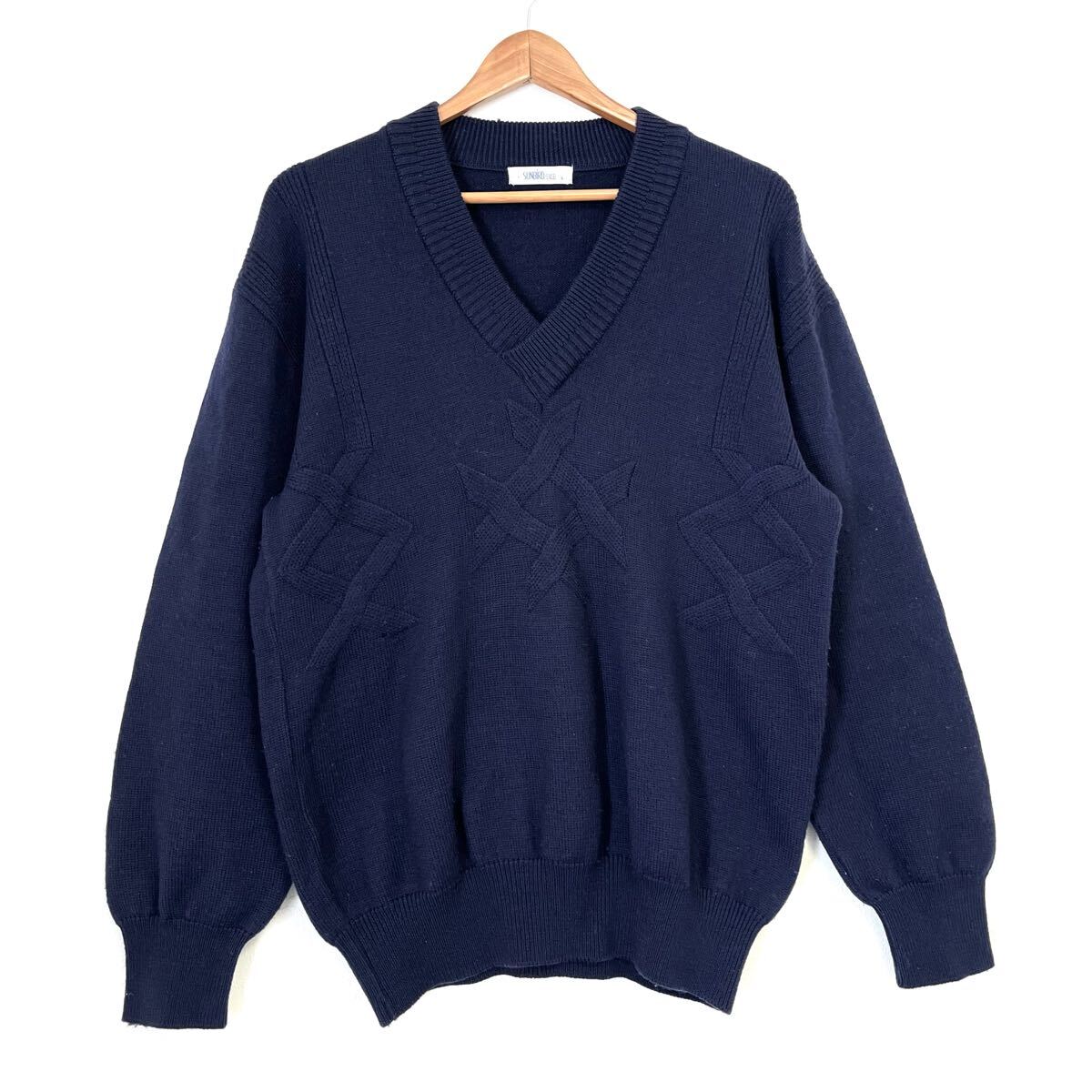 ヴィンテージ感◎【SUNBIRD / EXCEL】サンバード エクセル Vネック セーター ニット トップス ウール カジュアル ネイビー 系 L/Y27004mm拍卖