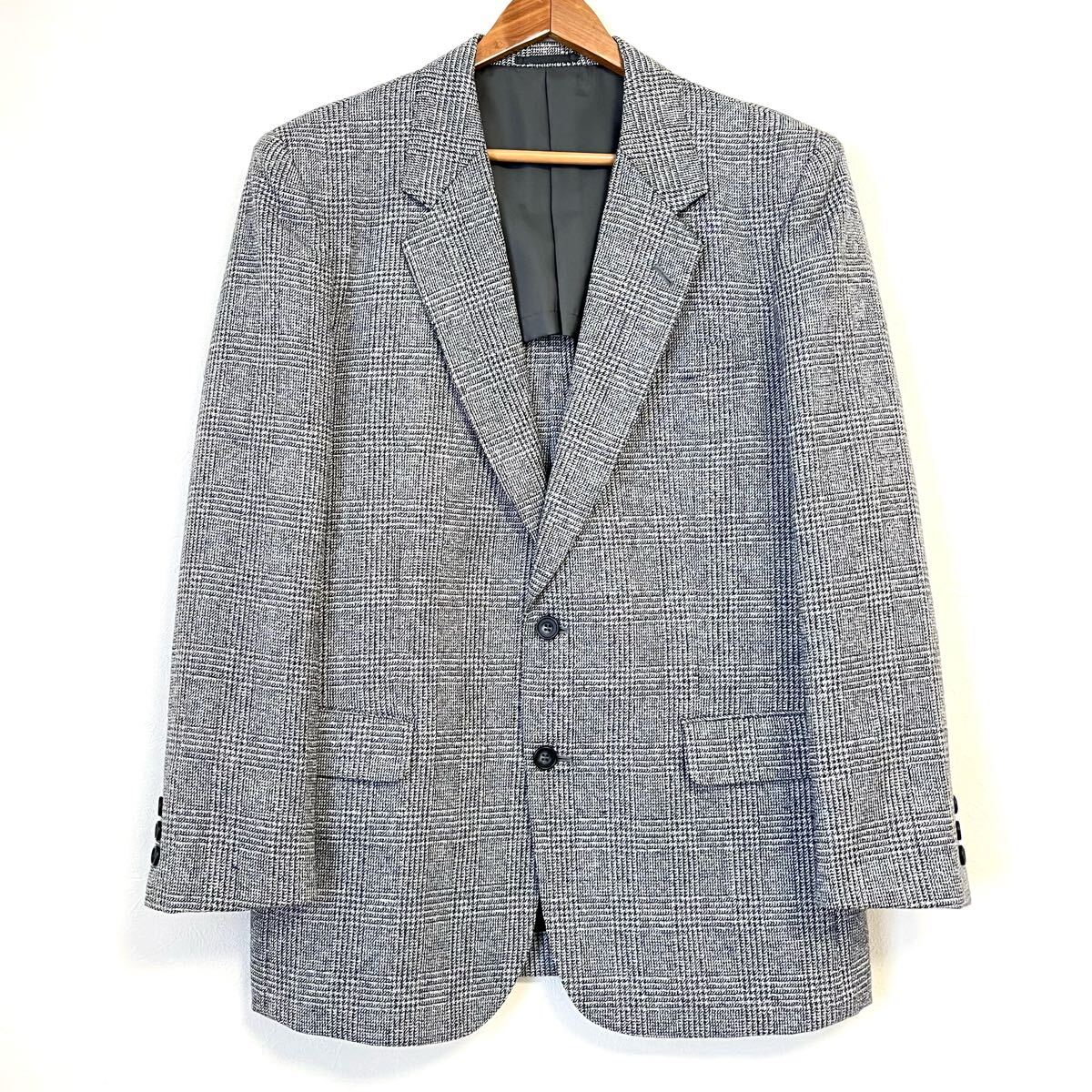 美品!日本製【SOLEDORO】ソレドーロ テーラード ジャケット ブレザー アウター ビジネス 紳士 シルク 混 チェック グレー 系 A-6/Y27956mm拍卖