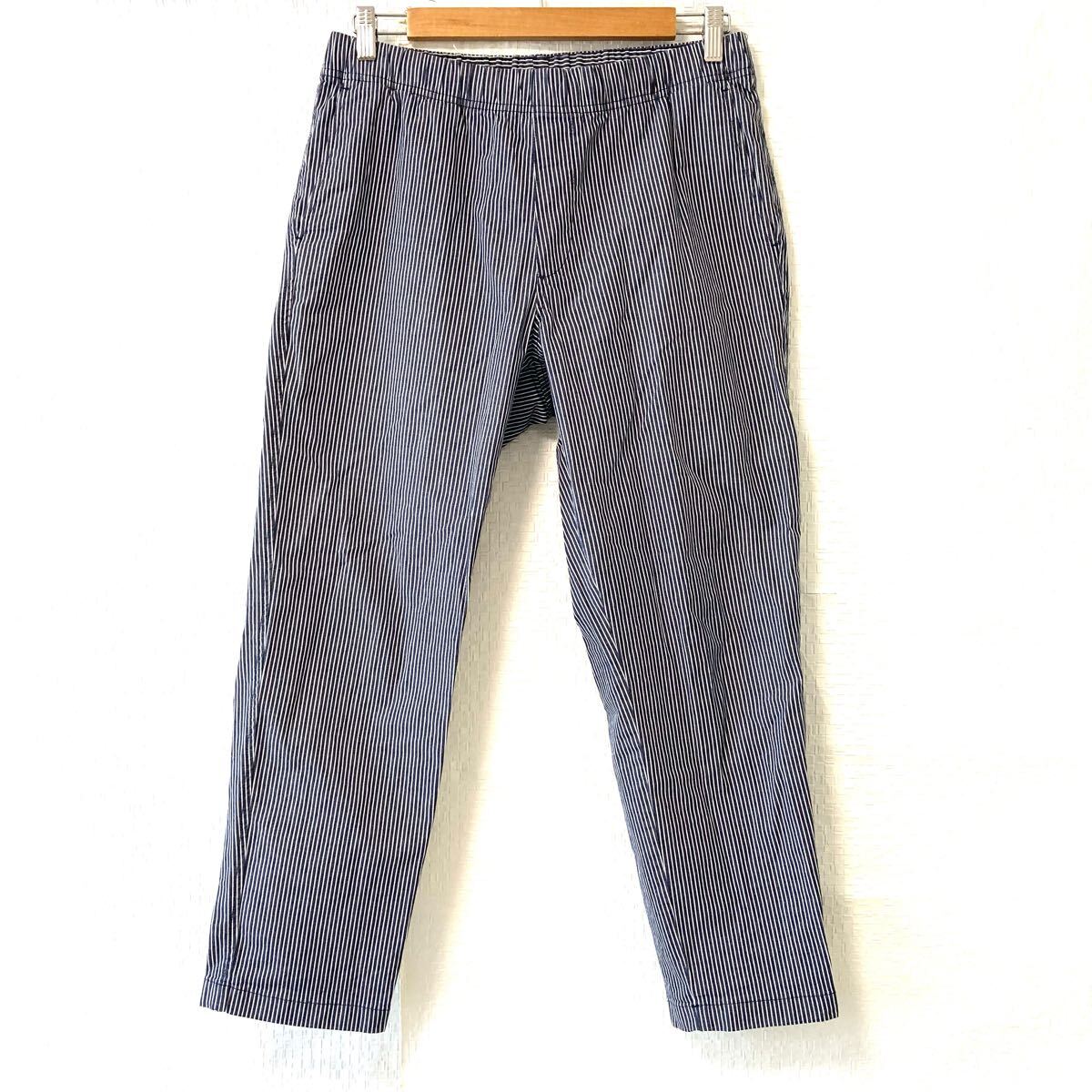 【UNIQLO】ユニクロ コットン リラックス アンクル パンツ ストライプ柄 カジュアル ストレッチ ワイド ネイビー メンズ M/Y28037UU拍卖