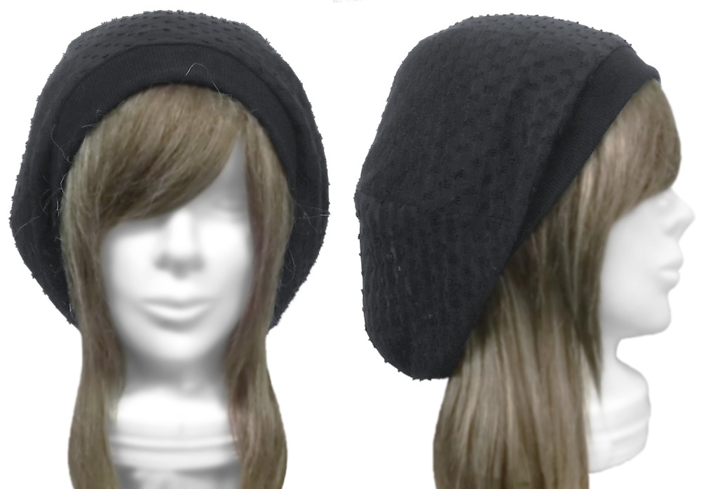 ◇送料無料◇ ハンドメイド◆ゆったりルーズ・リブ付ベレー帽◆透かし織 変りボーダーニット(引き抜き模様) ◇小顔効果・オールシーズン◇拍卖