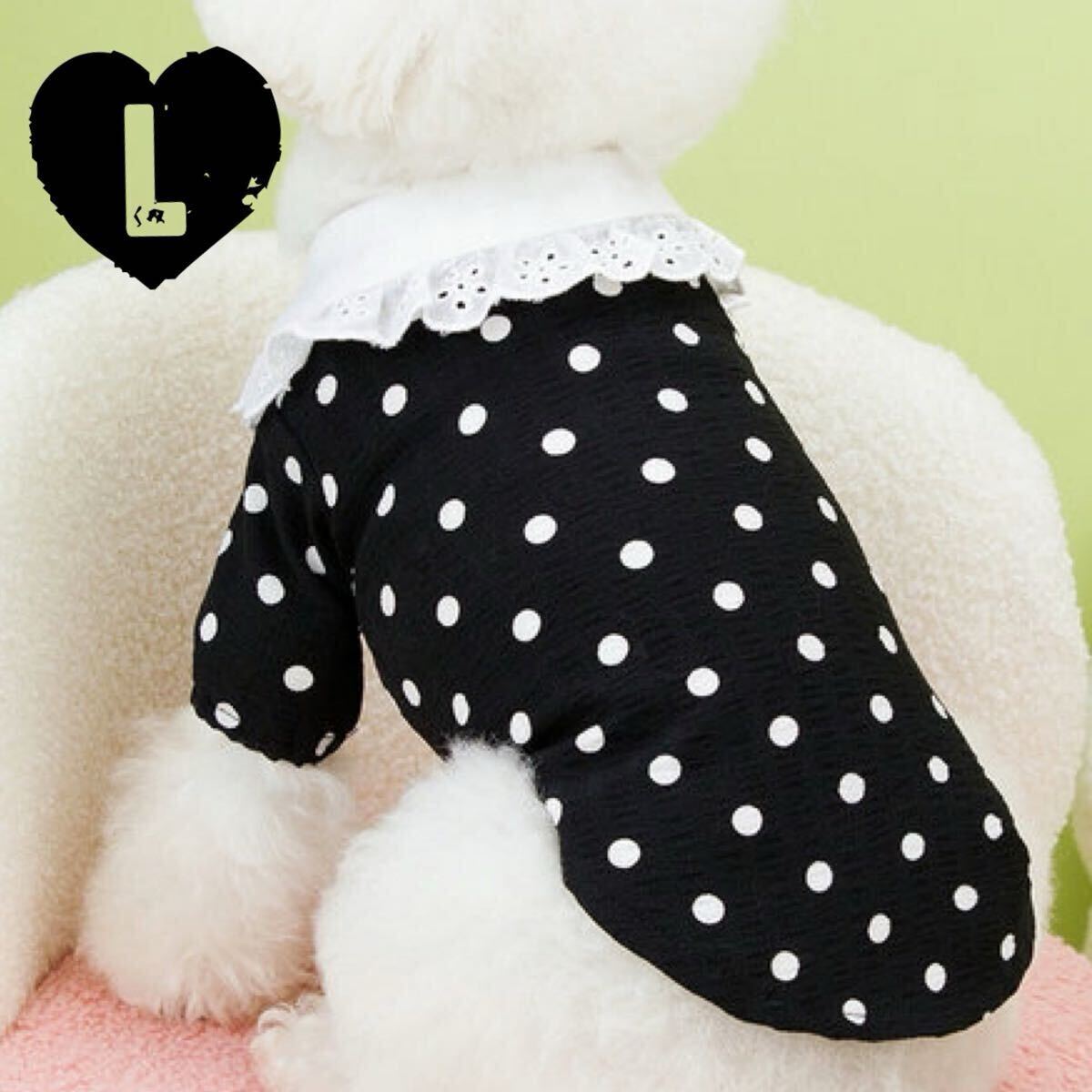 L 襟付き ドット Tシャツ (黒) 犬服 猫服 犬の服 ペット用品 ペット服 小型犬 水玉拍卖