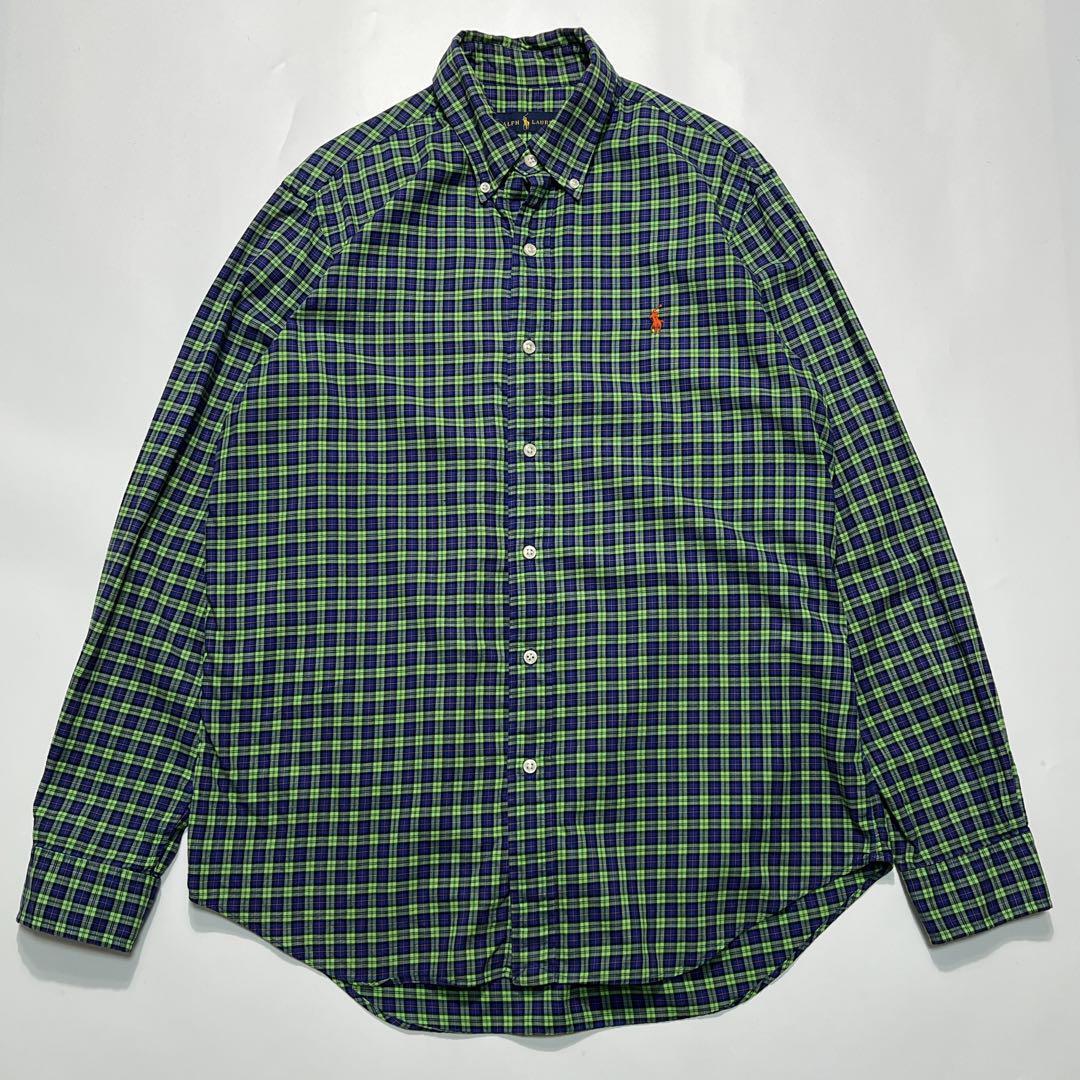 Ralph Lauren ラルフローレン 長袖BDシャツ ボタンダウン M 緑チェック ワンポイント刺繍 HTK6216拍卖