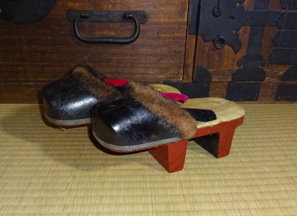 畳表防寒下駄 防寒下駄 毛皮付き 冬下駄 未使用長期保管品 Sサイズ 天22cm拍卖