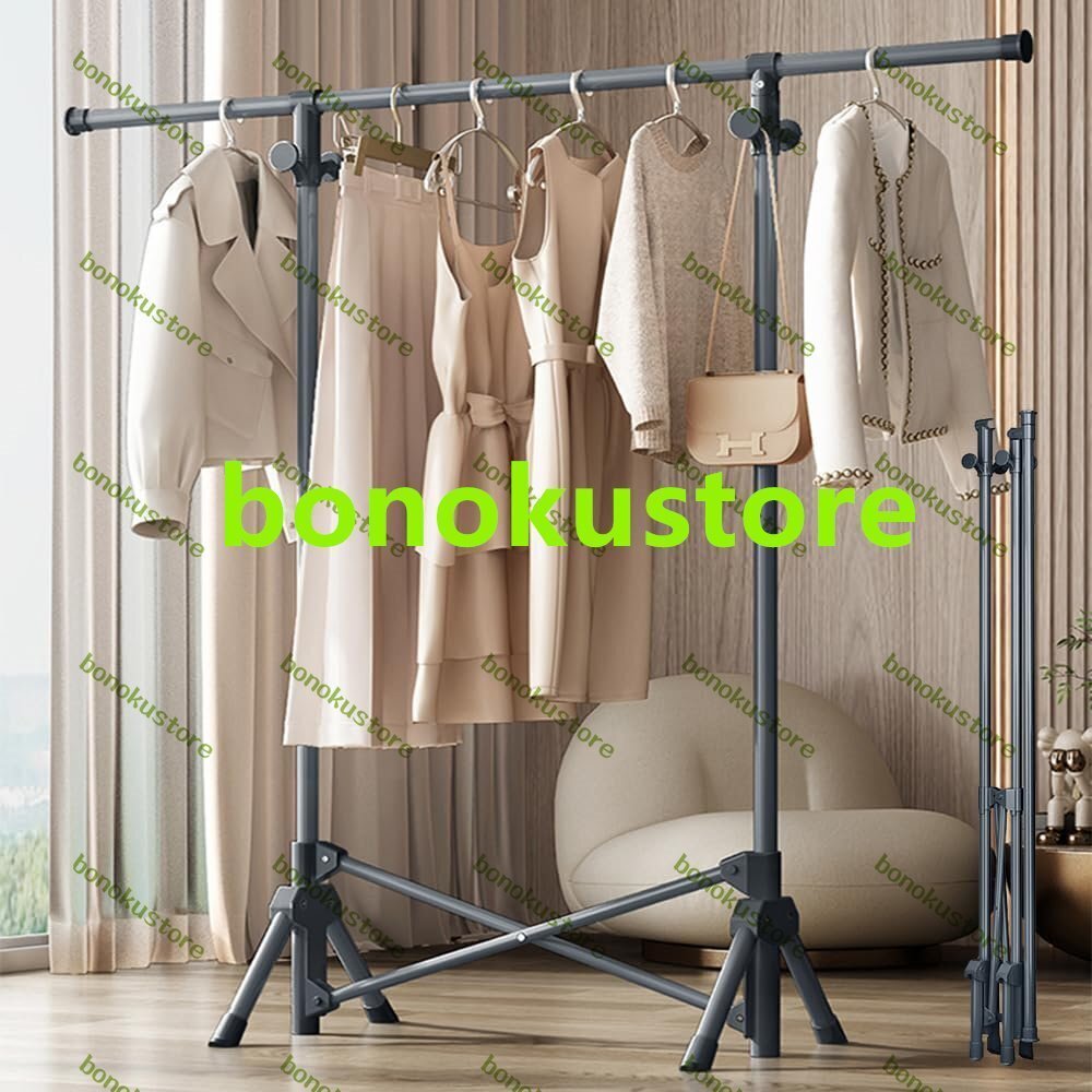 物干しスタンド 洗濯物干し 布団も干せる 折りたためる タオル干し 組立不要 炭素鋼製 頑丈 幅140cm 耐荷重50kg (単竿-グレー)拍卖