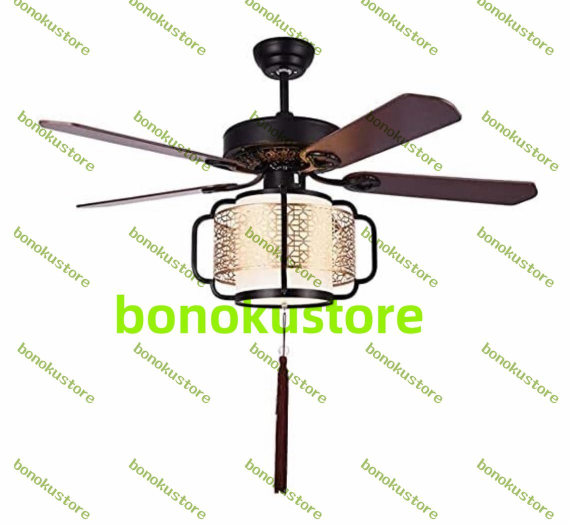 シーリングファンライトファン付き照明 モダンな天井ファンライト 5枚の木製ブレードランタン E27 シャンデリア 6速天井ファン (52in)拍卖