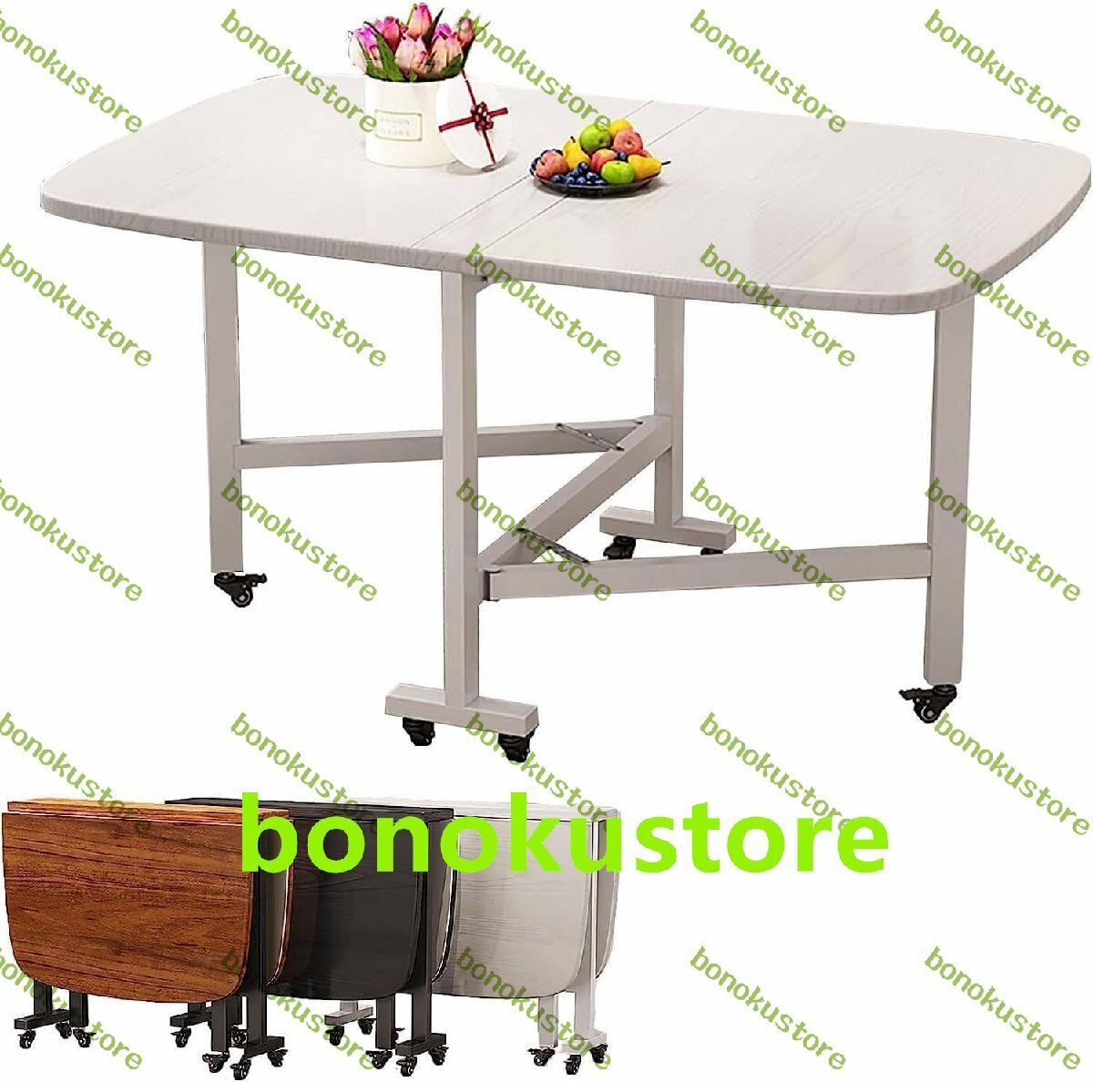 6つの車輪と折りたたみ式デザインを備えた頑丈な木製伸長式ダイニングテーブル 多機能ドロップリーフ伸長式 120 * 80 * 75cm拍卖