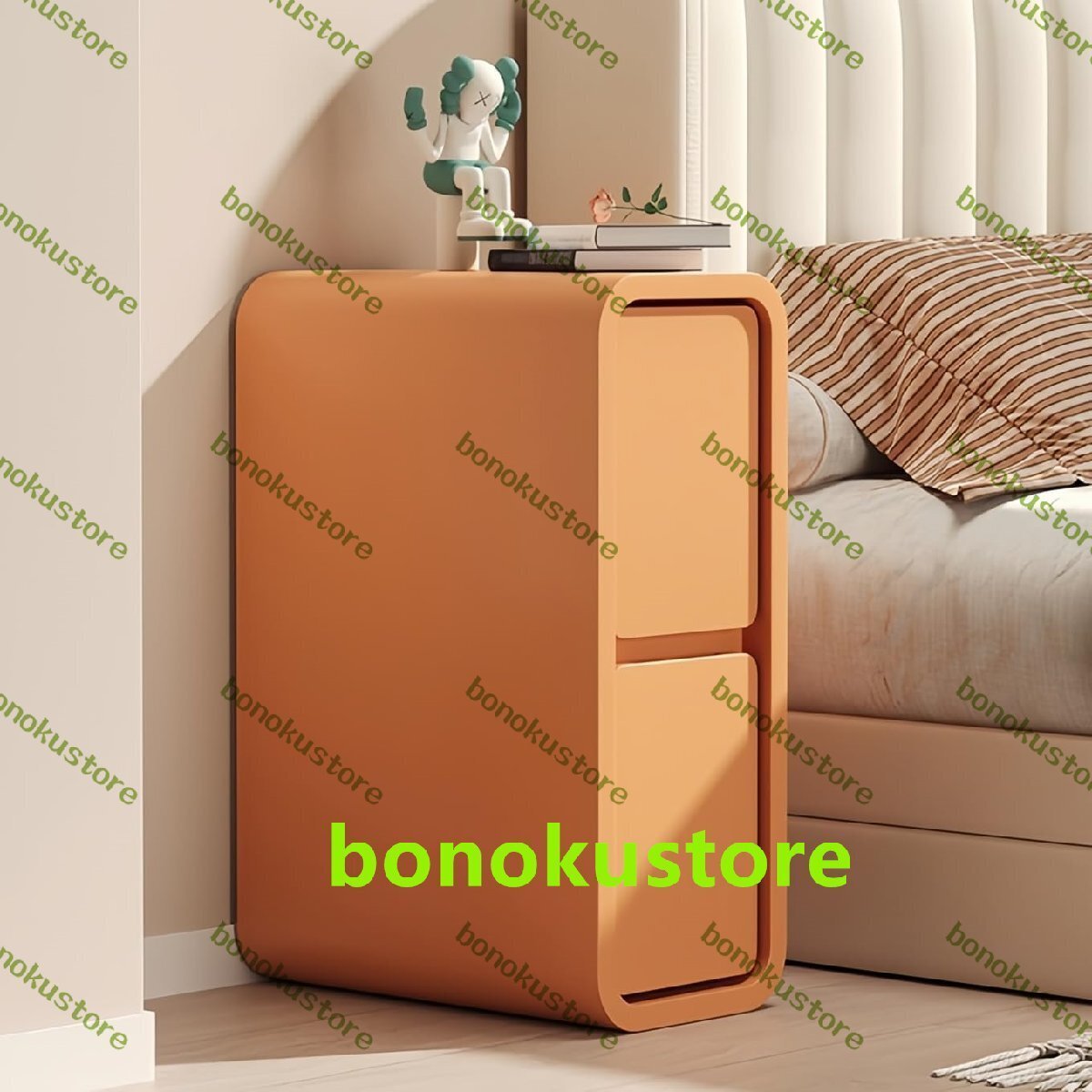 サイドテーブル 天然木 無垢材 PU皮革 ベッドサイドテーブル 小型 小規模住宅向けの設計 完成品 引き出し付き(幅25cm*奥行40cm*高50cm)拍卖