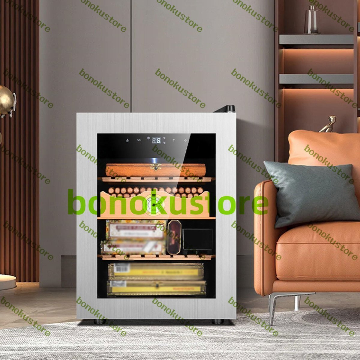 50L 電動シガーヒュミドール 70W 家庭用シガーキャビネット 300本用シガー 11~18℃ 冷却温度制御 360°空気冷却技術 二重ガラスドア拍卖