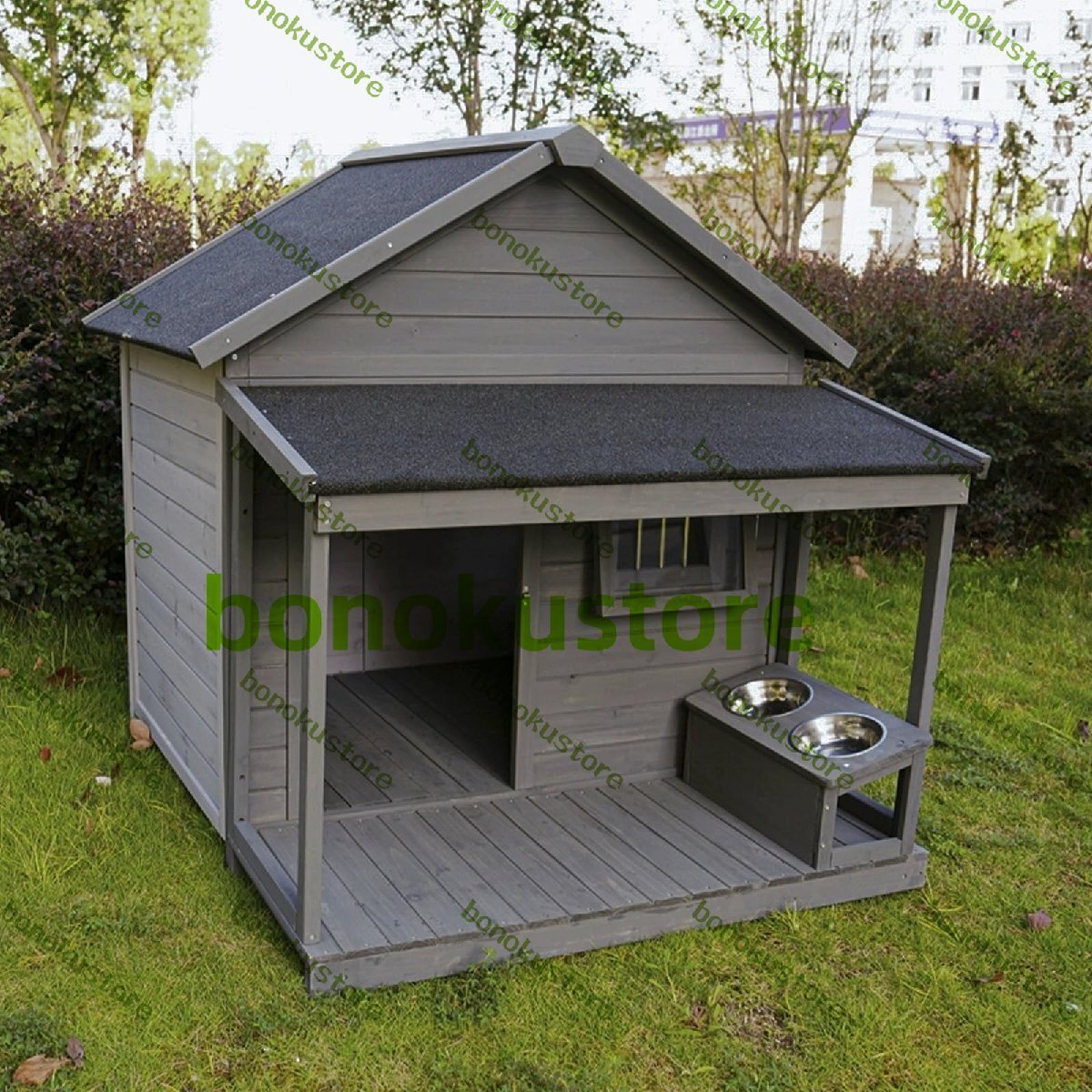 屋外用大型犬小屋 大型犬用大型テラス付き無垢材アスファルト屋根犬小屋 耐候性大型犬小屋拍卖