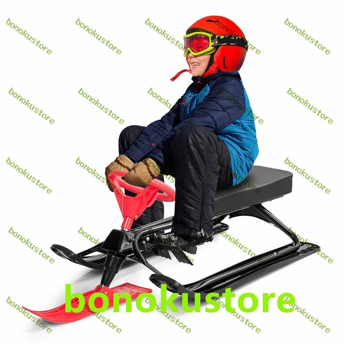 スノーレーサーそり スキーそり ハンドル&ツインブレーキ付き 丈夫なスチールフレーム 耐荷重220ポンド クラシック ダウンヒル操縦可能拍卖