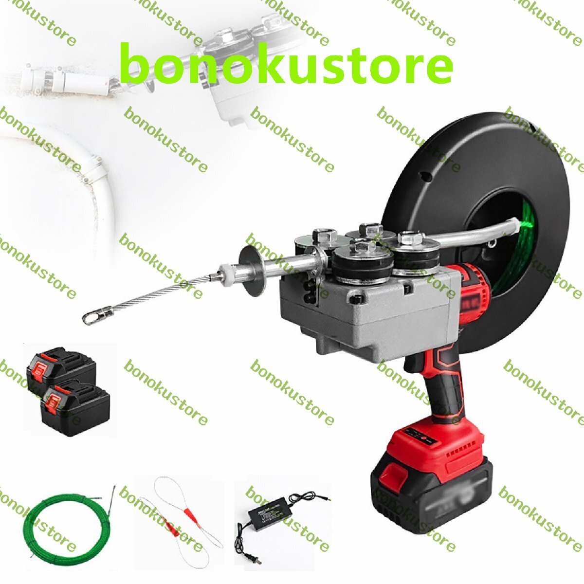 コードレス電気技師用ワイヤースレッダー 0-550Nm 電線引っ張りツール リチウム電池2個付き 30メートル/分 20メートルワイヤー付き拍卖