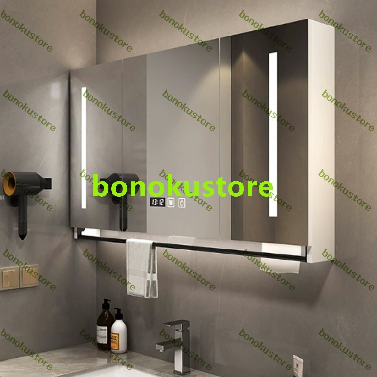 ミラーキャビネット 洗面所 照明付き 浴室 ミラー 曇り止め 洗面化粧台 浴室収納ボックス 浴室キャビネット スマートタッチ90*12*75cm拍卖