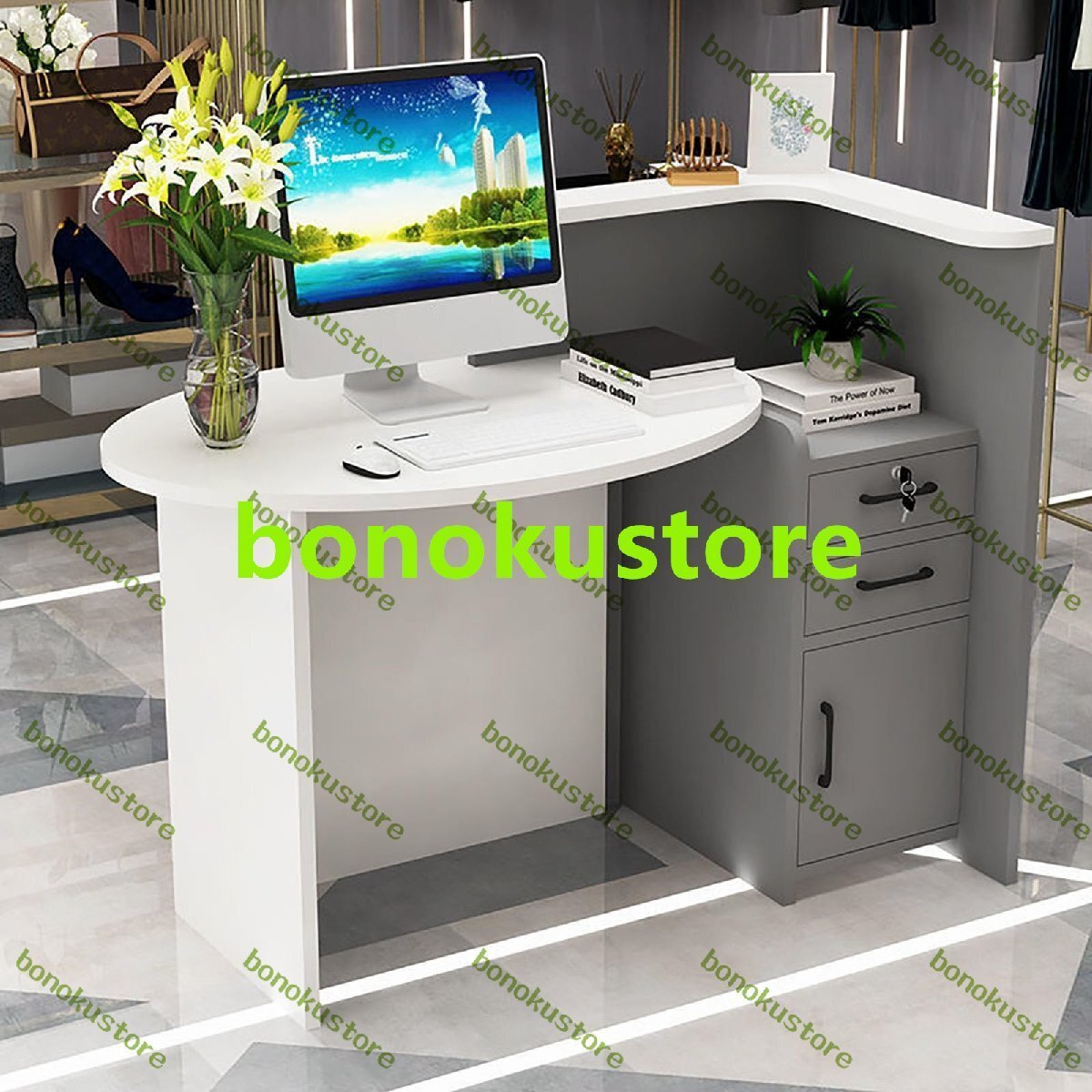 レジ受付カウンタ 木製 レジカウンタ レジテーブル 受付カウンター レジ係カウンター 可能な引き出しロッカー付き 120*60*100cm 右拍卖