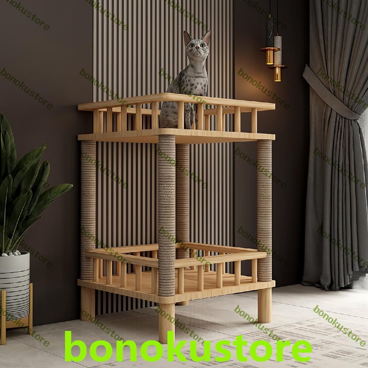 木製の猫の巣 据え置き 安定性 省スペース 猫 中型猫 多頭飼い 猫部屋 天然麻紐の爪とぎポール 密閉型猫ハウス 無垢材 組み立て簡単拍卖