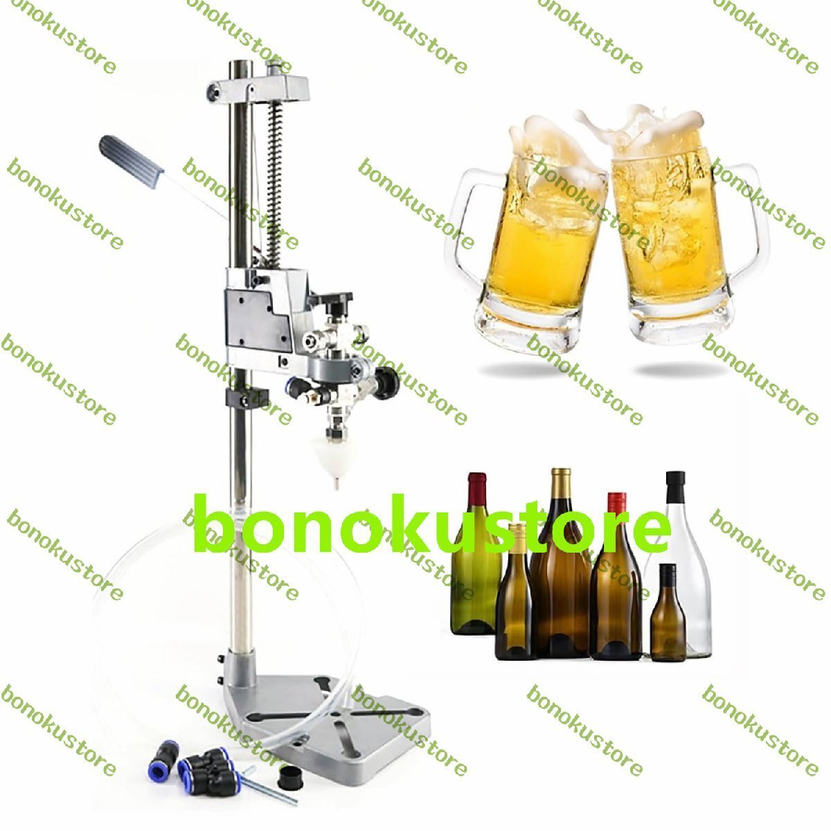 デスクトップ手動ビールボトル充填機 ステンレス鋼調整可能な飲料フィラー ボトル口径10-50mm ガラスボトル ペットボトル スイングボトル用拍卖