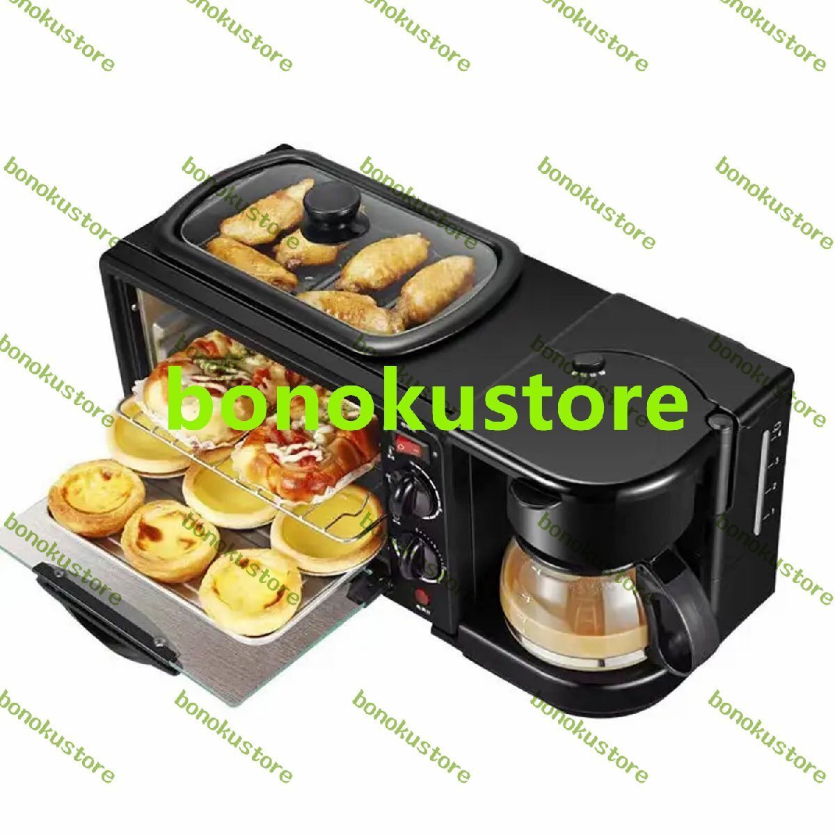 家庭用デスクトップ9L朝食メーカー 1050Wノンスティックグリドルステーキマシン コーヒーマシン&4スライストースターオーブン付き拍卖